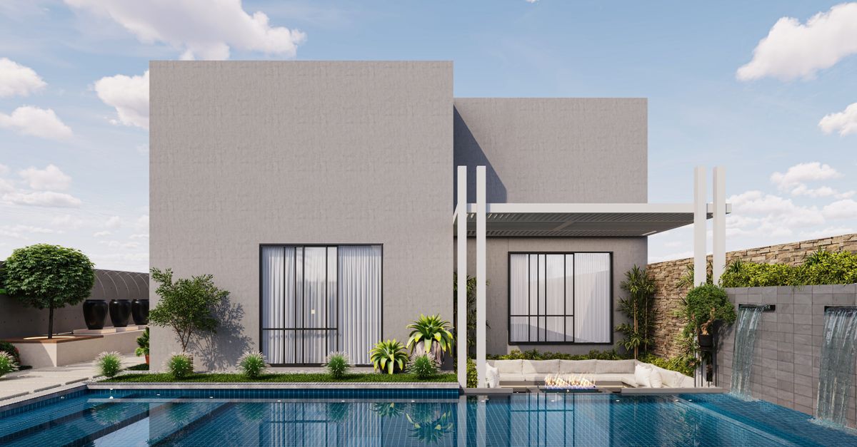 Post-Handover Payment Plans in Dubai: How They Actually Work 1 A contemporary villa with a swimming pool and landscaped garden